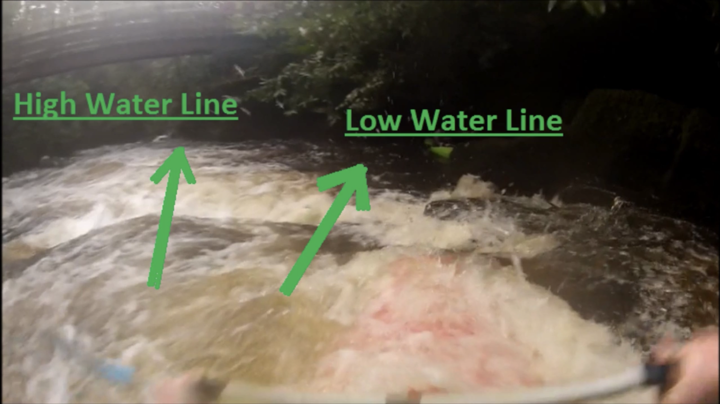 Clare Glens Big Eas / Ass Waterfall River Guide showing lines to take. Created by University of Limerick Kayak Club.